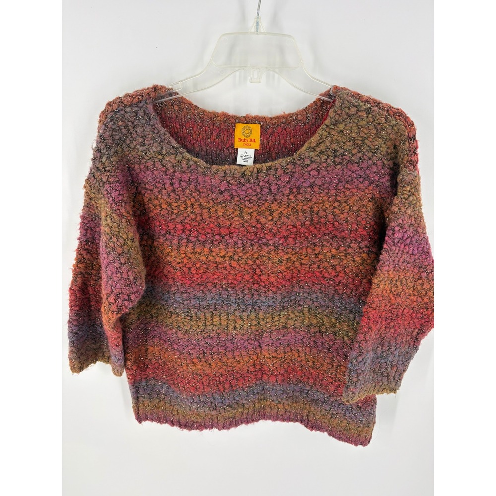 Ruby Rd Petite Womens Sweater Textured Knit‎ Sparkle Stripes Pullover PL